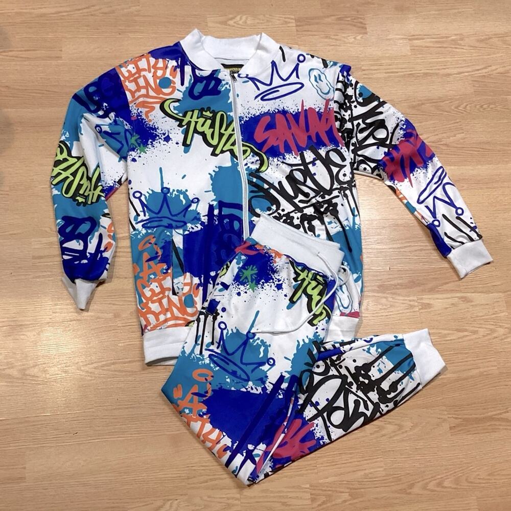 Lion Dynasty Mens White Multicolor Track Suit